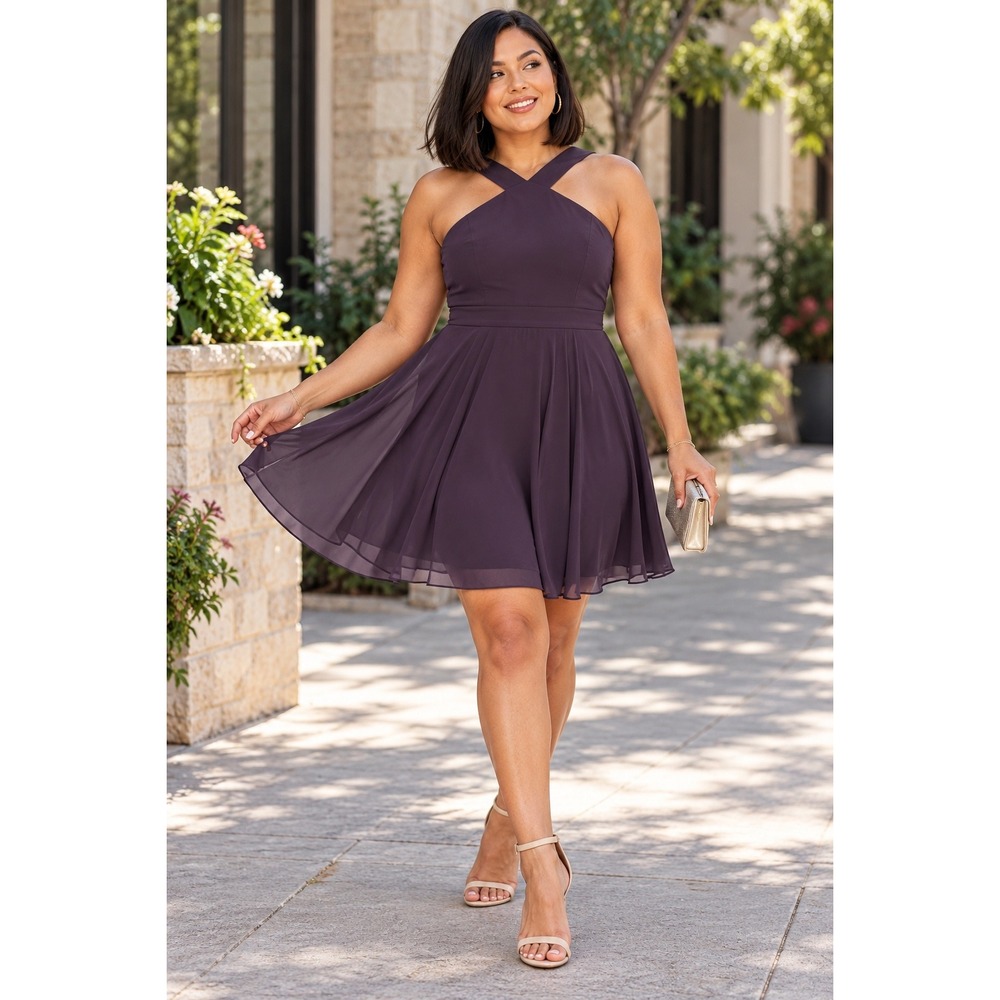 New Lulus Womans Sz Large Dress Halter Forevermore Dusty Purple Skater Dress NWT